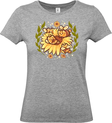 Sunflower Cat Bee - sunflower, summer, floral, cat, bee, bumblebee, catbee, garden, bee happy, happy, cute, sunflowers, pollen, honey, wildflower - Standard T-Shirt (Frauen)