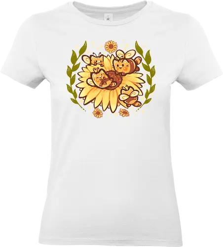 Sunflower Cat Bee - sunflower, summer, floral, cat, bee, bumblebee, catbee, garden, bee happy, happy, cute, sunflowers, pollen, honey, wildflower - Standard T-Shirt (Frauen)