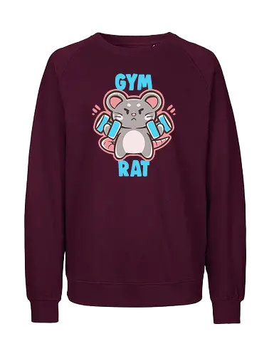 Gym Rat - gym rat, workout, gym lover, weights, weight lifter, girly, cute, rat, rodent, lift, fitness, fit, healthy, lifestyle, gains, girly workout, girl workout, Fitnessstudio-Ratte, Workout, Fitnessstudio-Liebhaber, Gewichte - Fairtrade Sweatshirt