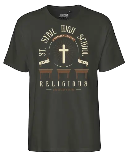 St Sybil High School Emblem - outlast, murkoff corporation, mount massive asylum, camcorder, mother gooseberry, horror, terror, survival, leland coyle, gamer, gaming, video games, mind control,  - Fairtrade T-Shirt