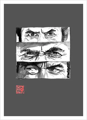 eyes - the good, the bad, the ugly, clint eastwood, sumie, japan, cowboys - Kunstdruck