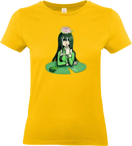Froppy - mha, bnha, Academia, hero, tsuyu, asui, tsuyu asui, tsu, lotus, lotus flower, lilly pad, froppy, frog, costume, hero costume, green hair, black hair, black eyes, green, purplestar, purplestarphoenix, girl, cute girl, cute, kawaii, hero outfit, anime, manga, Hiroaka - Standard T-Shirt (Frauen)