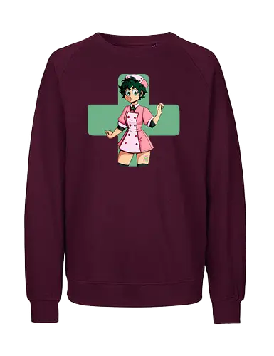 Nurse Izuku - mha, bnha, Izuku, Midoriya, midoriyaizuku, izukumidoriya, nurse, nurse outfit, gender bender, rule 63, geen cross, green hair, greenhair, shorthair, short, short hair, curly, curlyhair, green eyes, greeneyes, pinkdress, pink dress, cute, hiroaka - Fairtrade Sweatshirt