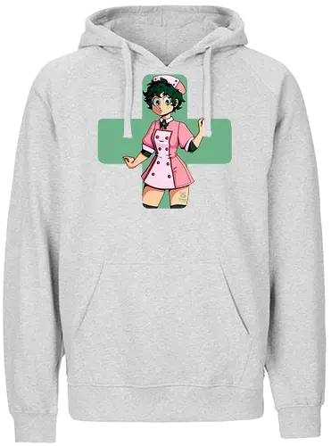 Nurse Izuku - mha, bnha, Izuku, Midoriya, midoriyaizuku, izukumidoriya, nurse, nurse outfit, gender bender, rule 63, geen cross, green hair, greenhair, shorthair, short, short hair, curly, curlyhair, green eyes, greeneyes, pinkdress, pink dress, cute, hiroaka - Fairtrade Hoodie