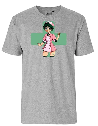 Nurse Izuku - mha, bnha, Izuku, Midoriya, midoriyaizuku, izukumidoriya, nurse, nurse outfit, gender bender, rule 63, geen cross, green hair, greenhair, shorthair, short, short hair, curly, curlyhair, green eyes, greeneyes, pinkdress, pink dress, cute, hiroaka - Fairtrade T-Shirt