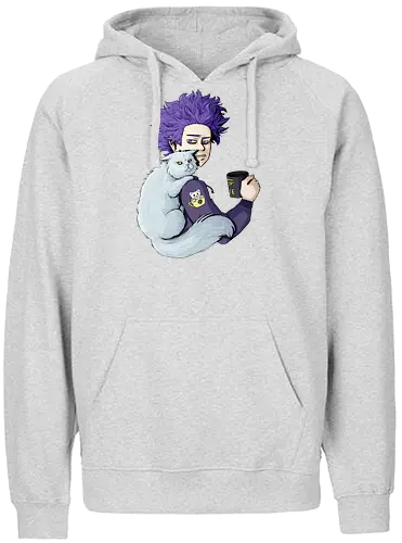 Cranky Coffee Cats - mha, bnha, shinsou, shinsouhitioshi, hitoshi, cat, grumpy, grumpycat, white, whitecat, persiancat, coffee, coffeecat, kitty, cranky, ftown, scowl, glare, purple, lavender, purplehair, lavenderhair, purpleeyes, lavendereyes, lilac, lilachair, lilaceyes, ereaserhead, ereaserheadmug, mug, coffeemug, raisedeyebrow, sweater, hoodie, darkhoodie, hiroaka, hiroaka - Fairtrade Hoodie