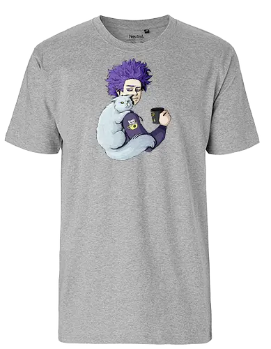 Cranky Coffee Cats - mha, bnha, shinsou, shinsouhitioshi, hitoshi, cat, grumpy, grumpycat, white, whitecat, persiancat, coffee, coffeecat, kitty, cranky, ftown, scowl, glare, purple, lavender, purplehair, lavenderhair, purpleeyes, lavendereyes, lilac, lilachair, lilaceyes, ereaserhead, ereaserheadmug, mug, coffeemug, raisedeyebrow, sweater, hoodie, darkhoodie, hiroaka, hiroaka - Fairtrade T-Shirt