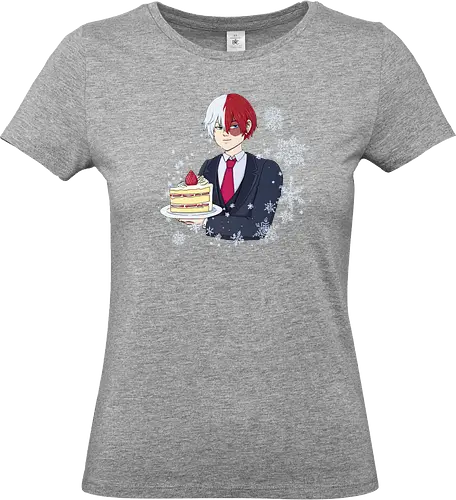 Shotocake - mha, bnha, shouto todoroki, todorokishouto, shoutotodoroki, shotocake, shoutocake, strawberryshortcake, shortcake, strawberries, suit, creamsuit, threepiecesuit, snowflakes, snow, heterochromia, blueeyes, greyeyes, redhair, whitehair, redwhitehair, splitcolorhair, purplestarphoenix, hiroaka, hiroaka - Standard T-Shirt (Frauen)