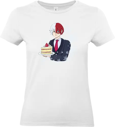 Shotocake - mha, bnha, shouto todoroki, todorokishouto, shoutotodoroki, shotocake, shoutocake, strawberryshortcake, shortcake, strawberries, suit, creamsuit, threepiecesuit, snowflakes, snow, heterochromia, blueeyes, greyeyes, redhair, whitehair, redwhitehair, splitcolorhair, purplestarphoenix, hiroaka, hiroaka - Standard T-Shirt (Frauen)