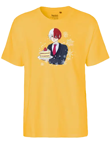 Shotocake - mha, bnha, shouto todoroki, todorokishouto, shoutotodoroki, shotocake, shoutocake, strawberryshortcake, shortcake, strawberries, suit, creamsuit, threepiecesuit, snowflakes, snow, heterochromia, blueeyes, greyeyes, redhair, whitehair, redwhitehair, splitcolorhair, purplestarphoenix, hiroaka, hiroaka - Fairtrade T-Shirt
