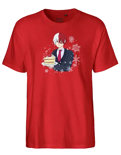 Shotocake - mha, bnha, shouto todoroki, todorokishouto, shoutotodoroki, shotocake, shoutocake, strawberryshortcake, shortcake, strawberries, suit, creamsuit, threepiecesuit, snowflakes, snow, heterochromia, blueeyes, greyeyes, redhair, whitehair, redwhitehair, splitcolorhair, purplestarphoenix, hiroaka, hiroaka - Fairtrade T-Shirt
