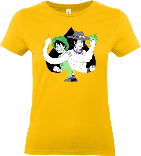 Aro Ace & Luffy - luffy, monkeydluffy, ace, portgasdace, aceace, aceflag, aroflag, aroace, aroacepride, acepride, aropride, digitalart, purplebeads, strawhat, greenfire, purplegreen, purplestarphoenix, Pirate, Piratefanart, Pirateluffy, Pirateace, Pirate, Piratefanart, Pirateluffy, Pirateace - Standard T-Shirt (Frauen)