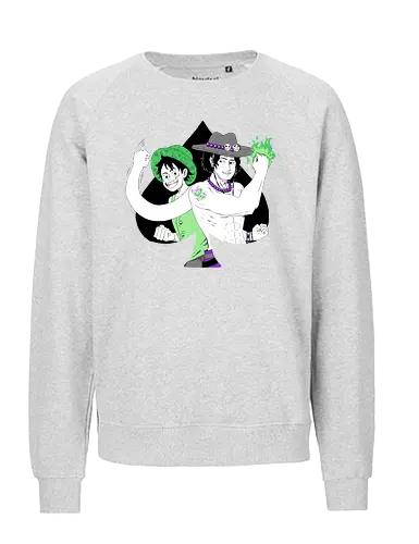 Aro Ace & Luffy - luffy, monkeydluffy, ace, portgasdace, aceace, aceflag, aroflag, aroace, aroacepride, acepride, aropride, digitalart, purplebeads, strawhat, greenfire, purplegreen, purplestarphoenix, Pirate, Piratefanart, Pirateluffy, Pirateace, Pirate, Piratefanart, Pirateluffy, Pirateace - Fairtrade Sweatshirt