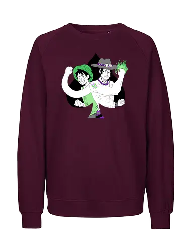 Aro Ace & Luffy - luffy, monkeydluffy, ace, portgasdace, aceace, aceflag, aroflag, aroace, aroacepride, acepride, aropride, digitalart, purplebeads, strawhat, greenfire, purplegreen, purplestarphoenix, Pirate, Piratefanart, Pirateluffy, Pirateace, Pirate, Piratefanart, Pirateluffy, Pirateace - Fairtrade Sweatshirt