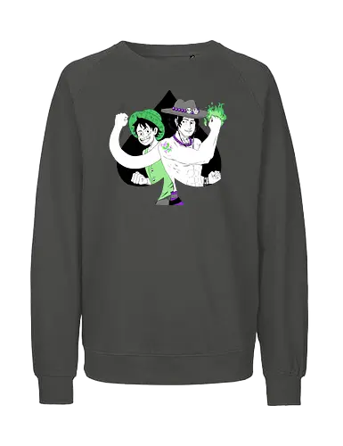 Aro Ace & Luffy - luffy, monkeydluffy, ace, portgasdace, aceace, aceflag, aroflag, aroace, aroacepride, acepride, aropride, digitalart, purplebeads, strawhat, greenfire, purplegreen, purplestarphoenix, Pirate, Piratefanart, Pirateluffy, Pirateace, Pirate, Piratefanart, Pirateluffy, Pirateace - Fairtrade Sweatshirt