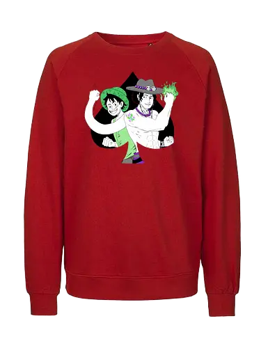 Aro Ace & Luffy - luffy, monkeydluffy, ace, portgasdace, aceace, aceflag, aroflag, aroace, aroacepride, acepride, aropride, digitalart, purplebeads, strawhat, greenfire, purplegreen, purplestarphoenix, Pirate, Piratefanart, Pirateluffy, Pirateace, Pirate, Piratefanart, Pirateluffy, Pirateace - Fairtrade Sweatshirt