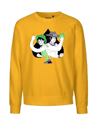 Aro Ace & Luffy - luffy, monkeydluffy, ace, portgasdace, aceace, aceflag, aroflag, aroace, aroacepride, acepride, aropride, digitalart, purplebeads, strawhat, greenfire, purplegreen, purplestarphoenix, Pirate, Piratefanart, Pirateluffy, Pirateace, Pirate, Piratefanart, Pirateluffy, Pirateace - Fairtrade Sweatshirt