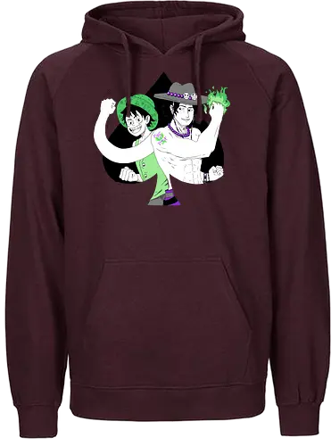 Aro Ace & Luffy - luffy, monkeydluffy, ace, portgasdace, aceace, aceflag, aroflag, aroace, aroacepride, acepride, aropride, digitalart, purplebeads, strawhat, greenfire, purplegreen, purplestarphoenix, Pirate, Piratefanart, Pirateluffy, Pirateace, Pirate, Piratefanart, Pirateluffy, Pirateace - Fairtrade Hoodie