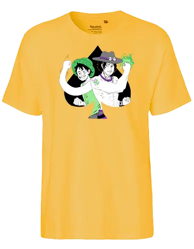 Aro Ace & Luffy - luffy, monkeydluffy, ace, portgasdace, aceace, aceflag, aroflag, aroace, aroacepride, acepride, aropride, digitalart, purplebeads, strawhat, greenfire, purplegreen, purplestarphoenix, Pirate, Piratefanart, Pirateluffy, Pirateace, Pirate, Piratefanart, Pirateluffy, Pirateace - Fairtrade T-Shirt