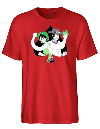 Aro Ace & Luffy - luffy, monkeydluffy, ace, portgasdace, aceace, aceflag, aroflag, aroace, aroacepride, acepride, aropride, digitalart, purplebeads, strawhat, greenfire, purplegreen, purplestarphoenix, Pirate, Piratefanart, Pirateluffy, Pirateace, Pirate, Piratefanart, Pirateluffy, Pirateace - Fairtrade T-Shirt