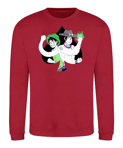 Aro Ace & Luffy - luffy, monkeydluffy, ace, portgasdace, aceace, aceflag, aroflag, aroace, aroacepride, acepride, aropride, digitalart, purplebeads, strawhat, greenfire, purplegreen, purplestarphoenix, Pirate, Piratefanart, Pirateluffy, Pirateace, Pirate, Piratefanart, Pirateluffy, Pirateace - Sweatshirt