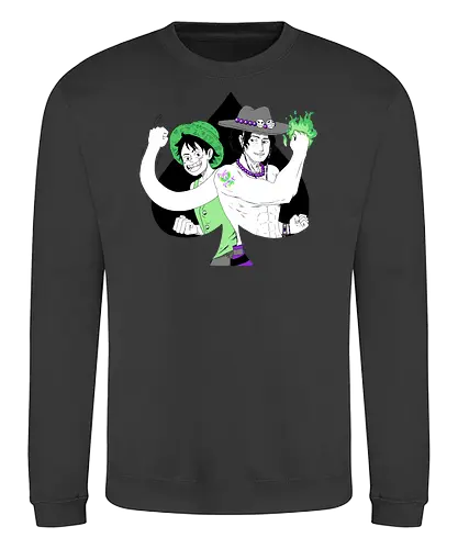 Aro Ace & Luffy - luffy, monkeydluffy, ace, portgasdace, aceace, aceflag, aroflag, aroace, aroacepride, acepride, aropride, digitalart, purplebeads, strawhat, greenfire, purplegreen, purplestarphoenix, Pirate, Piratefanart, Pirateluffy, Pirateace, Pirate, Piratefanart, Pirateluffy, Pirateace - Sweatshirt