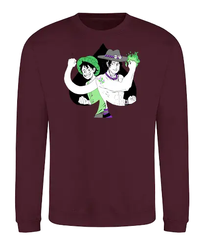Aro Ace & Luffy - luffy, monkeydluffy, ace, portgasdace, aceace, aceflag, aroflag, aroace, aroacepride, acepride, aropride, digitalart, purplebeads, strawhat, greenfire, purplegreen, purplestarphoenix, Pirate, Piratefanart, Pirateluffy, Pirateace, Pirate, Piratefanart, Pirateluffy, Pirateace - Sweatshirt