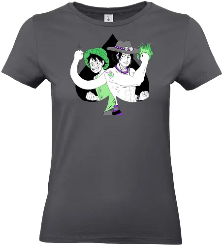 Aro Ace & Luffy - luffy, monkeydluffy, ace, portgasdace, aceace, aceflag, aroflag, aroace, aroacepride, acepride, aropride, digitalart, purplebeads, strawhat, greenfire, purplegreen, purplestarphoenix, Pirate, Piratefanart, Pirateluffy, Pirateace, Pirate, Piratefanart, Pirateluffy, Pirateace - Standard T-Shirt (Frauen)