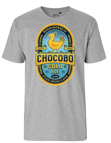 Kweh Gold Beer Emblem - final, fantasy, ff7, Gaming lockhart, Kupo, Kweh, avalanche, midgar, video game, fat Kweh, gysahl greens, Cloud, Villain, gaming, gamer - Fairtrade T-Shirt