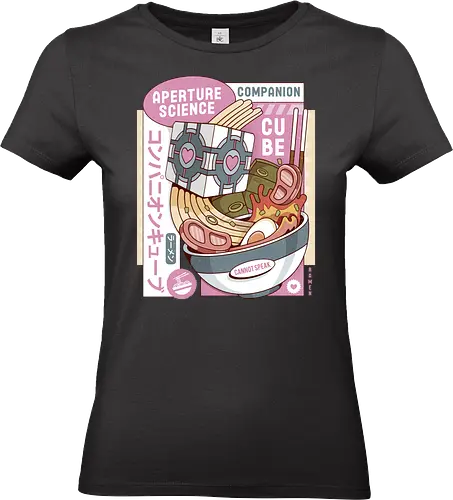 Science Cube Ramen - portal, companion cube, portal 2, portal revolution, aperture laboratories, aperture science, half life, ramen, noodles, the cake is a lie, love, glados, ramen, gaming, video games, gamer, chell,  - Standard T-Shirt (Frauen)
