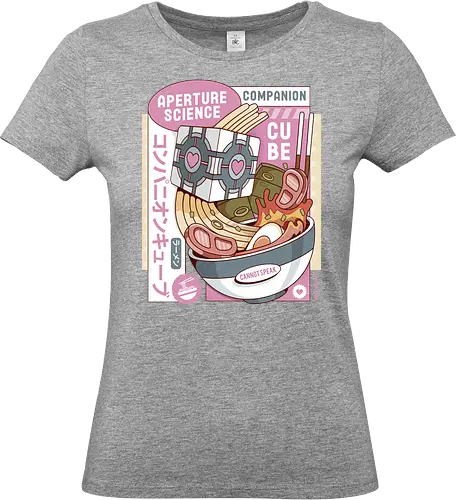 Science Cube Ramen - portal, companion cube, portal 2, portal revolution, aperture laboratories, aperture science, half life, ramen, noodles, the cake is a lie, love, glados, ramen, gaming, video games, gamer, chell,  - Standard T-Shirt (Frauen)