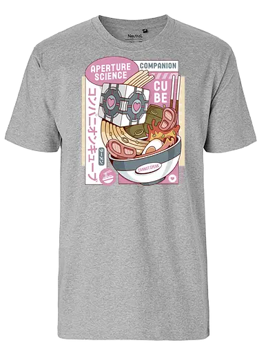 Science Cube Ramen - portal, companion cube, portal 2, portal revolution, aperture laboratories, aperture science, half life, ramen, noodles, the cake is a lie, love, glados, ramen, gaming, video games, gamer, chell,  - Fairtrade T-Shirt