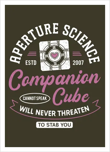 Companion Cube Crest - portal, companion cube, portal 2, portal revolution, aperture laboratories, aperture science, half life, the cake is a lie, potato, glados, black mesa, gaming, video games, gamer, chell,  - Kunstdruck