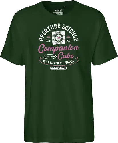 Companion Cube Crest - portal, companion cube, portal 2, portal revolution, aperture laboratories, aperture science, half life, the cake is a lie, potato, glados, black mesa, gaming, video games, gamer, chell,  - Fairtrade T-Shirt