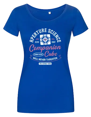 Companion Cube Crest - portal, companion cube, portal 2, portal revolution, aperture laboratories, aperture science, half life, the cake is a lie, potato, glados, black mesa, gaming, video games, gamer, chell,  - Damen T-Shirt