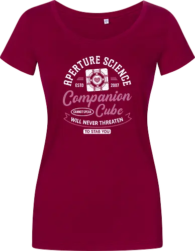 Companion Cube Crest - portal, companion cube, portal 2, portal revolution, aperture laboratories, aperture science, half life, the cake is a lie, potato, glados, black mesa, gaming, video games, gamer, chell,  - Damen T-Shirt