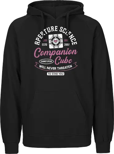 Companion Cube Crest - portal, companion cube, portal 2, portal revolution, aperture laboratories, aperture science, half life, the cake is a lie, potato, glados, black mesa, gaming, video games, gamer, chell,  - Fairtrade Hoodie