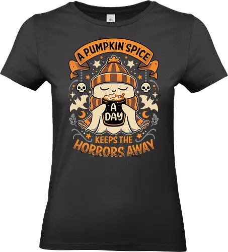 Daily Pumpkin Spice - pumpkin spice, ghost, bats, halloween, skull, coffee, cut, horror, gothic, autumn, fall, cozy - Standard T-Shirt (Frauen)