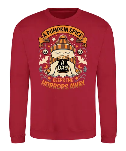 Daily Pumpkin Spice - pumpkin spice, ghost, bats, halloween, skull, coffee, cut, horror, gothic, autumn, fall, cozy - Sweatshirt