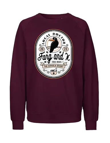 Fang and X Clinic Crest - my time, at sandrock, my time at portia, indie game, gaming, gamer, video games, fang, farming simulator, rpg, adventure, harvest, sand, wild yakmel, pen, hazardous ruins - Fairtrade Sweatshirt