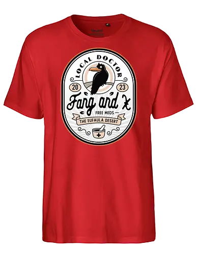 Fang and X Clinic Crest - my time, at sandrock, my time at portia, indie game, gaming, gamer, video games, fang, farming simulator, rpg, adventure, harvest, sand, wild yakmel, pen, hazardous ruins - Fairtrade T-Shirt