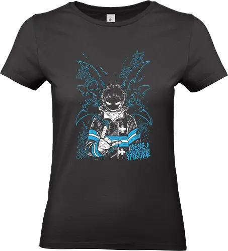 Shinra The Devil's Footprints - Aesthetic, Aggressive, Angry, Anime, Gamer, Gift, Monster, Power, Devil, Manga Style, Demon, Cool, Zylixzen, Fire, Shinra, Kusakabe, Special force, Company 8, Devil's Footprints, Hero, Blue, Japanese Art, Otaku, Warrior - Standard T-Shirt (Frauen)
