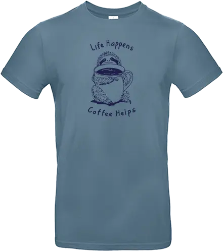 Life Happens Coffee Helps  - sloth life, sloth, coffee, life happens, coffee helps, minimalist, linocut - Standard T-Shirt