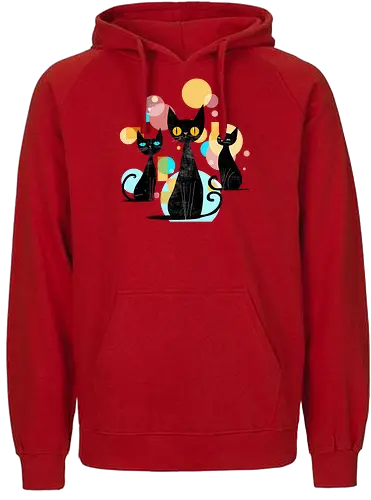 Mid Century Cats - cats, animals, mid century, vintage, retro, cool cats - Fairtrade Hoodie