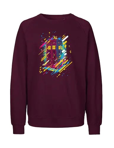Synth tardis - Doctor, tardis, scifi, tv, pop culture, synth wave, 70's - Fairtrade Sweatshirt