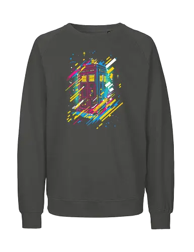 Synth tardis - Doctor, tardis, scifi, tv, pop culture, synth wave, 70's - Fairtrade Sweatshirt
