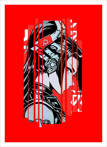 Frau Cyborg japanisches Rot