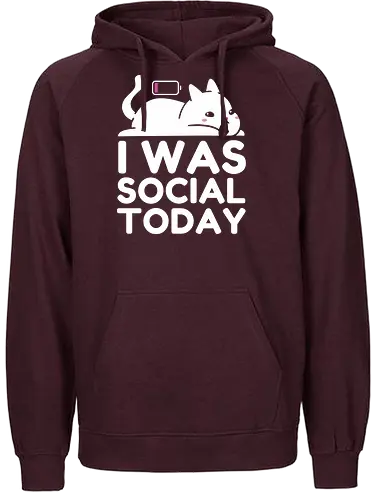 I Was Social Today - social, cat, funny, antisocial, humor, animal, battery, not today, nope. - Fairtrade Hoodie