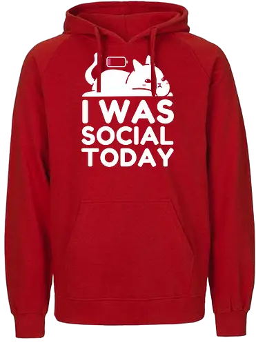 I Was Social Today - social, cat, funny, antisocial, humor, animal, battery, not today, nope. - Fairtrade Hoodie