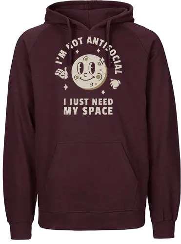 I'm Not Antisocial I Just Need My Space - cartoon, moon, antisocial, funny, introvert, space. - Fairtrade Hoodie